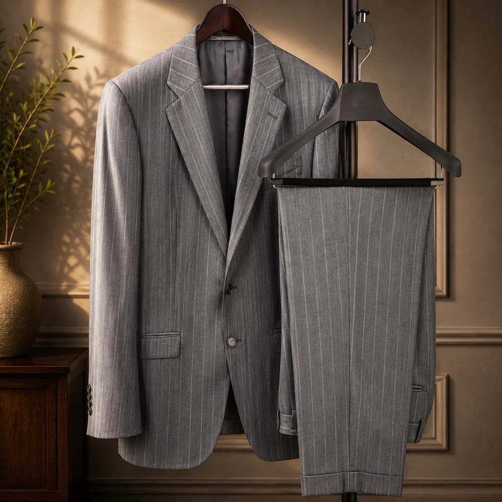 Ermenegildo Zegna Trofeo Suit Mens US 40R Gray Pinstripe 100% Wool Formal 2Piece